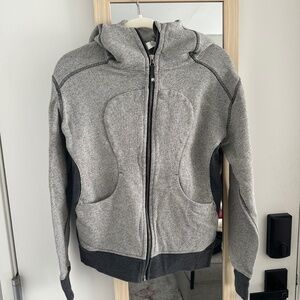 LULU Lemon Size 8 cotton blend zipper hoodie gray with contrast trim